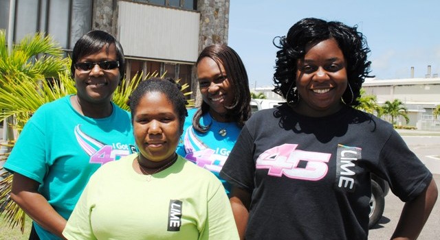 : Mrs Karen Blackett, LIME’s Human Resource Manager (back left) with PEP interns, Ms Sasha Jeffery, and Ms Darisa Hanley (front left) and Ms Kerein Seargent.