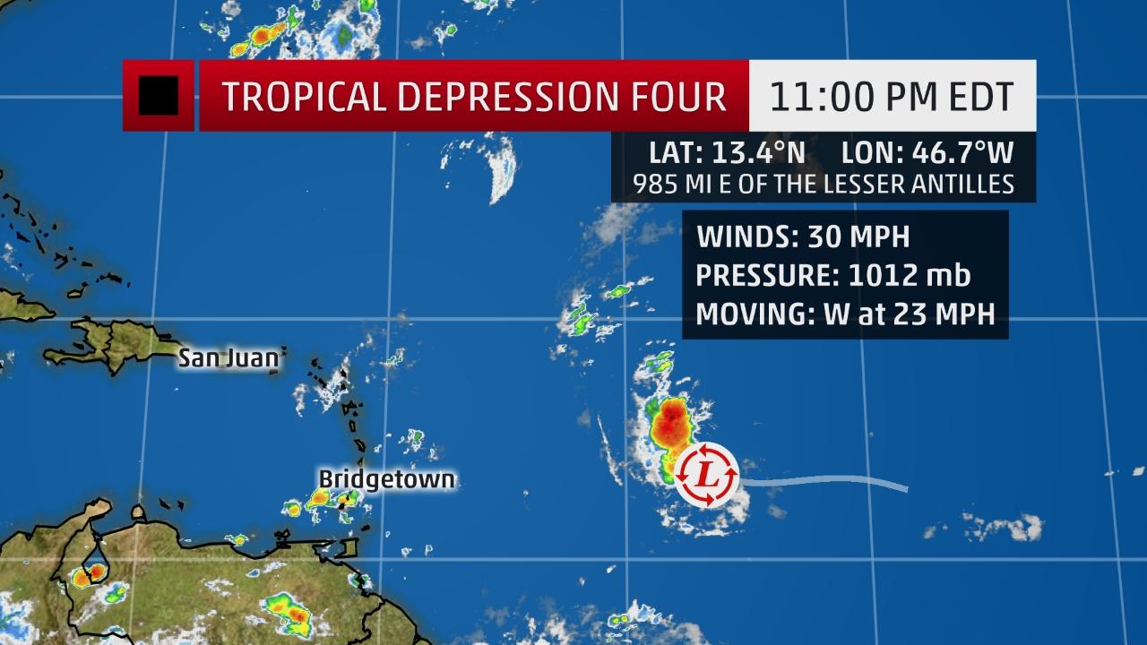 Tropical Depression Four Expected to Dissipate to a Remnant Low by Friday Night; No Direct Threat to Any Land Areas