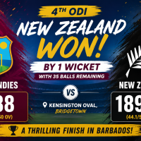 Cricket : New Zealand Clinch Thrilling One-Wicket Victory Over West Indies in Fourth ODI