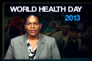 Medical Officer of Health on Nevis Dr. Judy Nisbett delivering the address to mark World Health Day 2013 on Nevis Television Channel 8