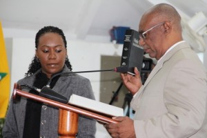 Leader of the Opposition Hon. Joseph Parry takes his oath at the Nevis Island Assembly