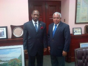 Nevis' Prime Minister the Rt. Hon. Dr. Denzil L. Douglas (left) and Cuba's Chargé d’affaires , His Excellency Hugo Ruiz Cabrera (right).