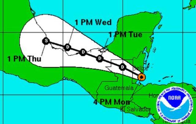 Tropical depression heads towards Belize
