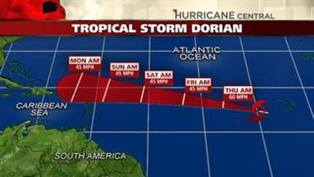 Tropical Storm Dorian forms in the Atlantic