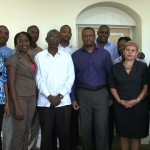 Acting Premier and Minister of Health Hon. Mark Brantley (third from right), Mr. Joaquin Lacke Portuando, Eastern Caribbean Director of Cuban Institute of Friendship with the Peoples (ICAP) (third from left), President of the Cuba-St. Kitts/Nevis Friendship Association Ms. Telca Wallace (extreme right), First Secretary at the Cuban Embassy Mrs. Teresi Toranzo Castillo (second from right) and Cuban scholars from Nevis 