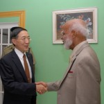 St. Kitts and Nevis' Governor General His Excellency Sir Edmund Lawrence (right) and Taiwan's Foreign Minister His Excellency Lin during a visit to Government House in Basseterre 