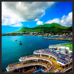 A view of the Marco Polo, which visited St. Kitts on Sunday 17th November, 2013. This photo was taken onboard the Carnival Conquest on its inaugural visit to St. Kitts on that day. 