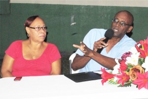 Mr Peter Jenkins, right, project’s engineering consultant, and New Road Community organiser, Ms Viona Garnett.