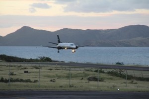 Seaborne Airlines approaching the Vance W. Amory International Airport’s runway during its inaugural flight to Nevis on January 15, 2014