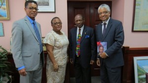 (left to right) - Mr. Archibald Campbell, University Bursar/Chief Financial Officer; Professor Hazel Simmons McDonald, Pro Vice Chancellor & Principal of the Open Campus; St. Kitts and Nevis’ Prime Minister the Right Hon. Dr. Denzil L. Douglas and UWI Pro-Vice Chancellor, Mr. E. Nigel Harris.