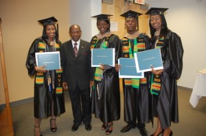 St. Kitts and Nevis' Prime Minister the Rt. Hon. Dr. Denzil L. Douglas with students attending the St. Thomas Campus of the University of the Virgin Islands at the end of a meeting with Nationals in St. Thomas in February 2014.