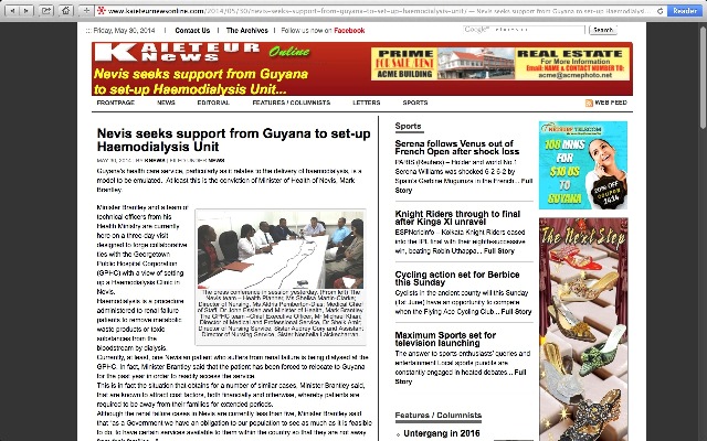 Major newspapers in Guyana capture visit of health officials from Nevis