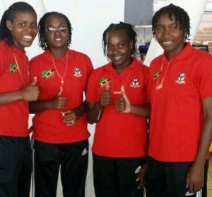 Four female Footballers from Nevis