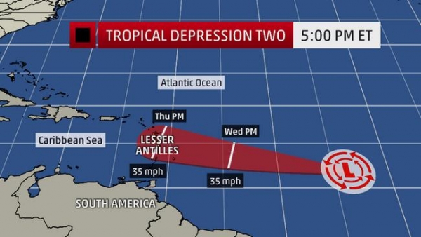 The Second Tropical Depression Of The Atlantic Hurricane Season Forms In The Central Atlantic Ocean