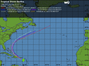  Model forecast tracks of Bertha, via Weather Underground. MODEL FORECAST INTENSITY 