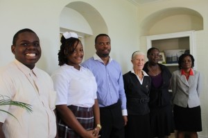 L-R) Junior Minister of Tourism on Nevis Rol-J Williams, outgoing Caribbean Junior Minister of Tourism Neila Jones, Hon. Mark Brantley Deputy Premier of Nevis and Minister of Tourism, Deborah Lellouch Independent Contract Tourism Teacher, Philicia Walters Teacher and Chaperone and Vanessa Williams Tourism Education Officer in the Ministry of Tourism on Nevis 