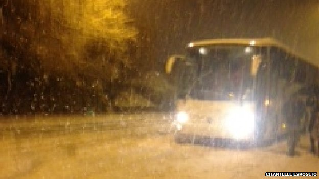 Motorists stranded by snowfall in Yorkshire