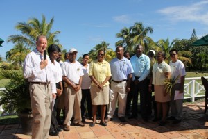 Manager of the Nisbet Plantation Beach Club Alistair Forrest and his staff 
