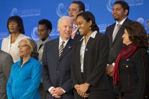 Ambassador Jacinth Henry-Martin (left back) and other Caribbean leaders including Jamaica’s Prime Minister the Hon. Portia Simpson and St. Lucia’s Prime Minister the Hon. Kenny Anthony take photo with US Vice President Joe Biden. 