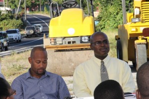 (L-R) Director of Public Works in the Nevis Island Administration Deora Pemberton and Permanent Secretary in the Ministry of Communication and Works Ernie Stapleton at the Opening and Renaming Ceremony of the Hamilton Road at Bocco Park on February 03, 2015 