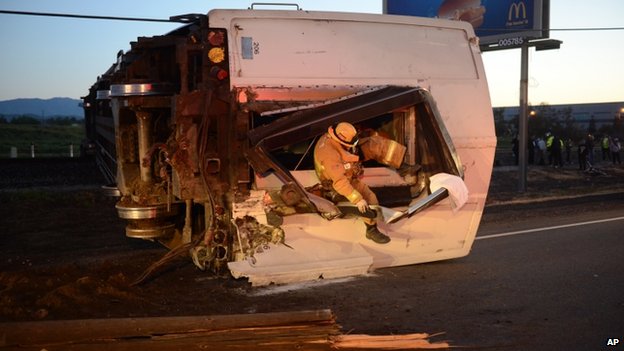 California train derails after collision with lorry