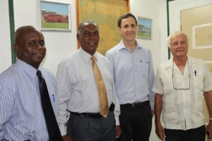 (L-R) Permanent Secretary in the Premier’s Ministry Wakely Daniel, Premier of Nevis Hon. Vance Amory, Israel’s Ambassador to St. Kitts and Nevis and the Caribbean His Excellency Mordehai Amihai-Bivas and Israel’s Honorary Council in St. Kitts and Nevis Jacques Cramer at the Nevis Island Administration building in Bath Plain on April 07, 2015 
