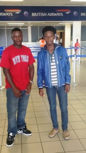 The two Jife Music artists: Nyquan (left) and Dominic Brookes at the RLB International Airport before their departure to St. Maarten