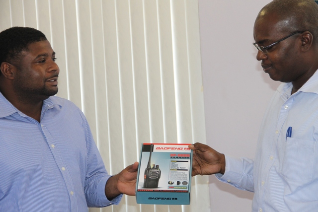 Jr. Minister Liburd donates communication equipment to Nevis Administration