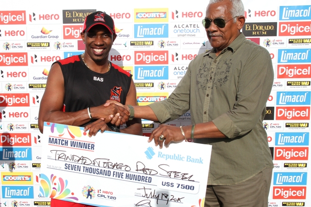 Trinidad and Tobago Red Steel (134-5) beat St Kitts and Nevis Patriots (123-7) by 18 runs (Duckworth Lewis Stern Method) – Match reduced to 14 overs per side.