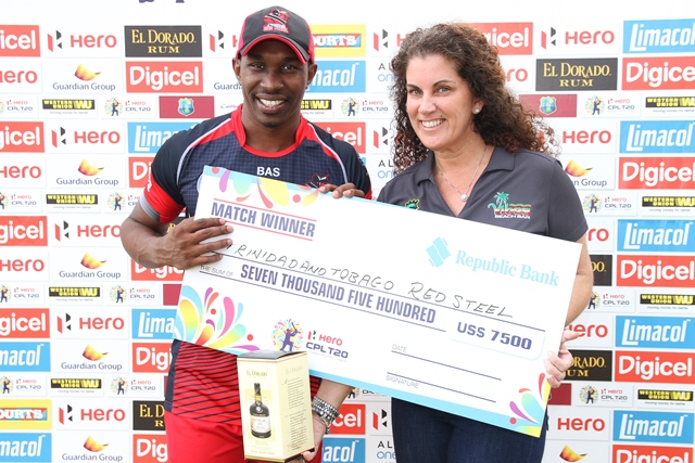 Trinidad and Tobago Red Steel (148-4) beat St Kitts and Nevis Patriots (146 all out) by six wickets with seven balls to spare