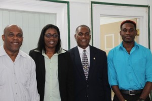 (L-R) Leader of Government in St. Eustatius Mr. Clyde Van Putten, Commissioner of Finance and Acting Governor of the Public Entity of St. Eustatius Hon. Astrid Mckenzie Tatem, Premier of Nevis Hon. Vance Amory and Unit Director of Agriculture, Animal Husbandry and Fishery Anthony Reid during a courtesy call at the Premier’s office at Bath Hotel on July 22, 2015 