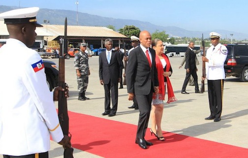 Haitian President Michel Martelly upon his arrival at Toussaint Louverture International Airport