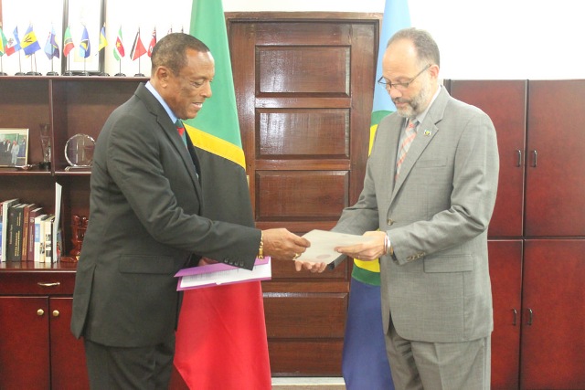 H. E.  Lionel Sydney Osborne presents his credentials to CARICOM Secretary General