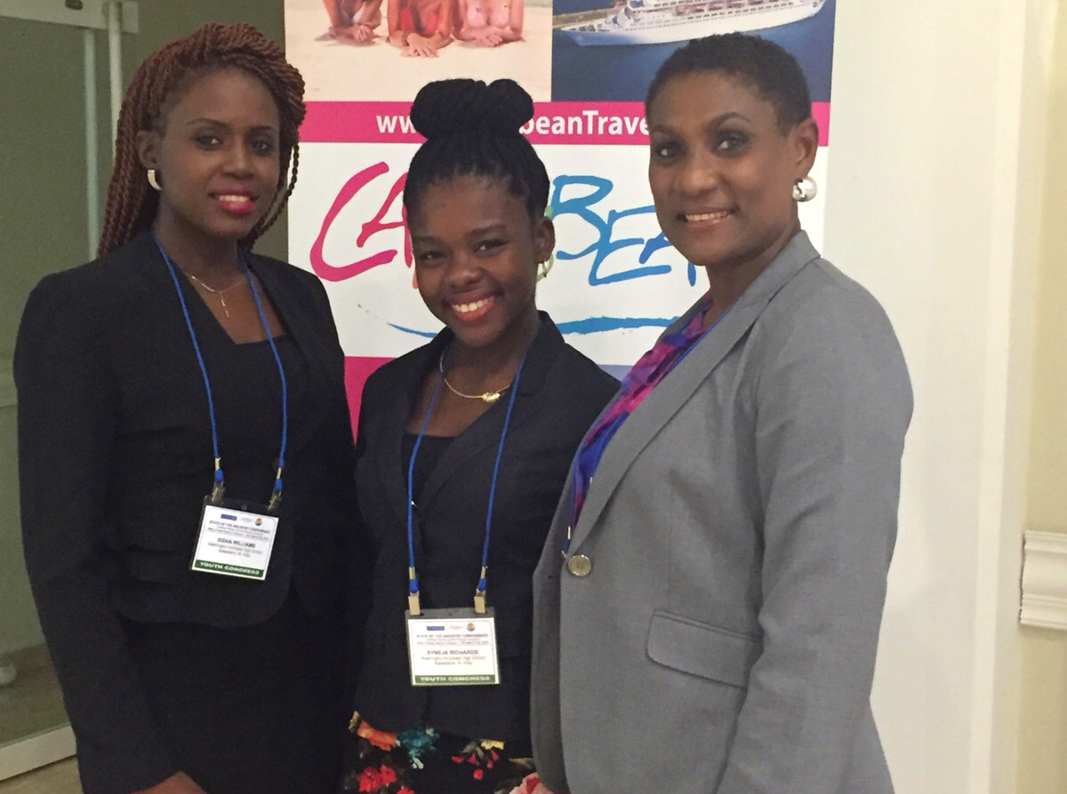 From left to right) Eisha Williams, Graduate Teacher at the Washington Archibald High School; Syneja Richards, St. Kitts Junior Minister of Tourism and Carlene Henry-Morton, Acting Permanent Secretary in the Ministry of Tourism