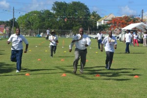 Premier of Nevis Hon. Vance Amory taking part in the races at the first ever Seniors Fun and Action Games hosted by the Ministry of Social Development, Senior’s Division at the Elquemedo Willet Park on October 15, 2015 