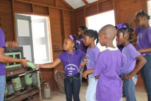 Students from the Joycelyn Liburd Primary School visiting a traditional Nevisian home at the Ministry of Tourism’s Nevisian Heritage Life at the Nevisian Heritage Village in Zion on May 05, 2016 