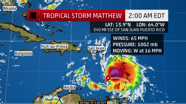 Tropical Storm Matthew Strengthening in the Eastern Caribbean; Warnings Issued in Windward Islands