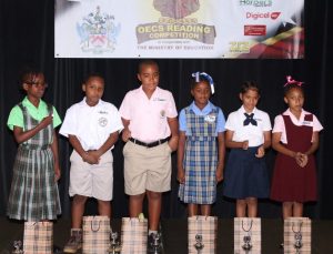 left to right) Toni Allen, Aleks Condell, D'Jaaden Dunrod, T'Shari Douglas, Devshi Saxena and Ayana Meade participated in the reading competition 