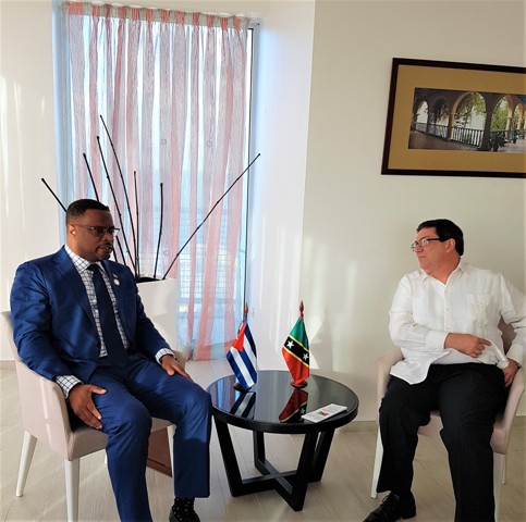 Minister of Foreign Affairs, the Honourable Mark Brantley meets with Cuban Minister of Foreign Affairs