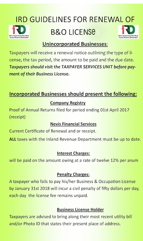 IRD: Guidelines for Renewal of B&O License