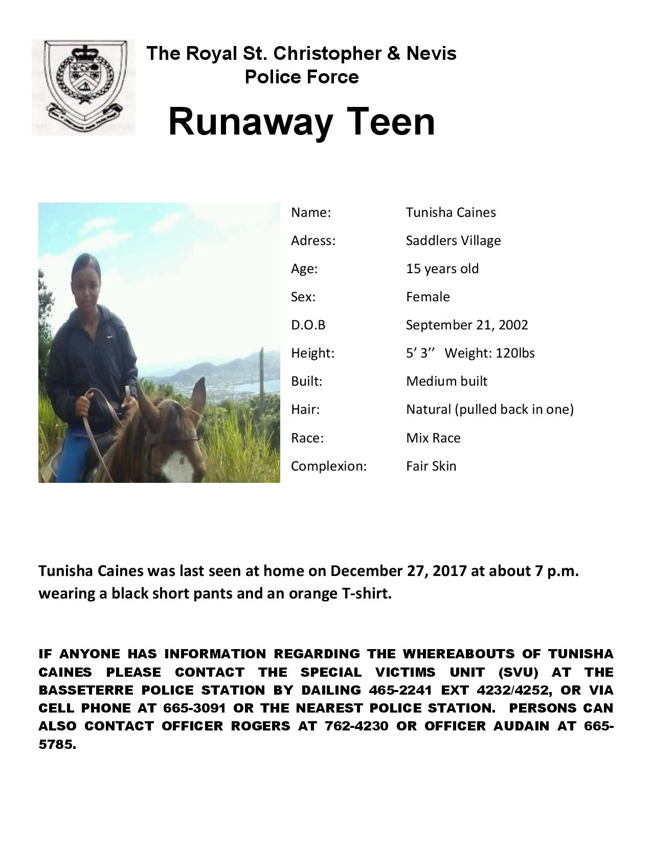 Runaway teen – Tunisha Caines