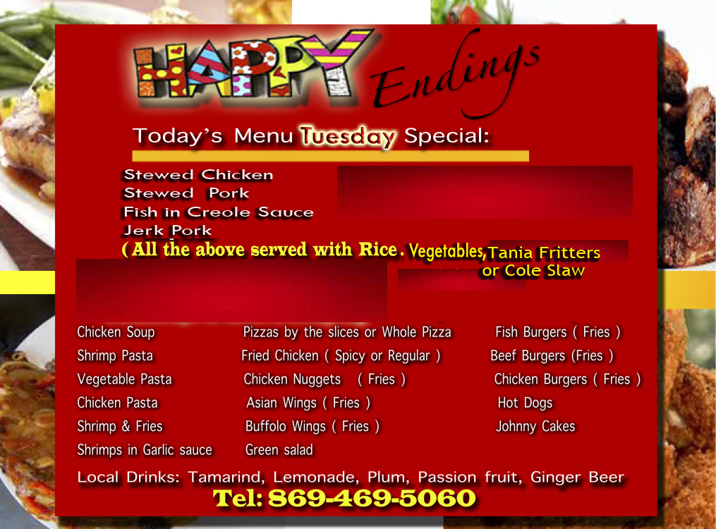 Happy Endings Menue: Tuesday Special
