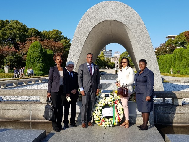 SKN Foreign Affairs Minister Brantley visits Hiroshima Peace Memorial Park, lays wreath