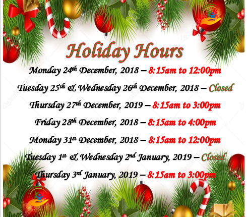 Holiday Hours for Christmas Season