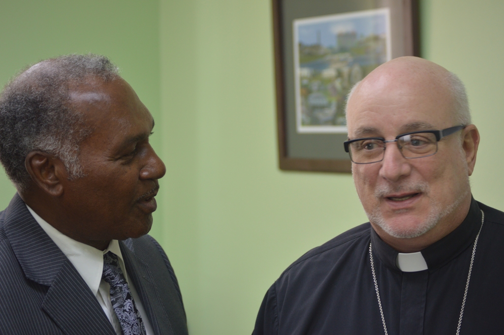 New Catholic Bishop of the Diocese of St. John’s-Basseterre Presents Credentials to Senior Minister Amory