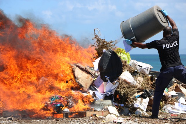 Law enforcement officials on Nevis destroy in excess of EC$1million illegal drugs