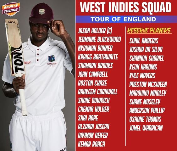 Windies Names Squad for UK Tour