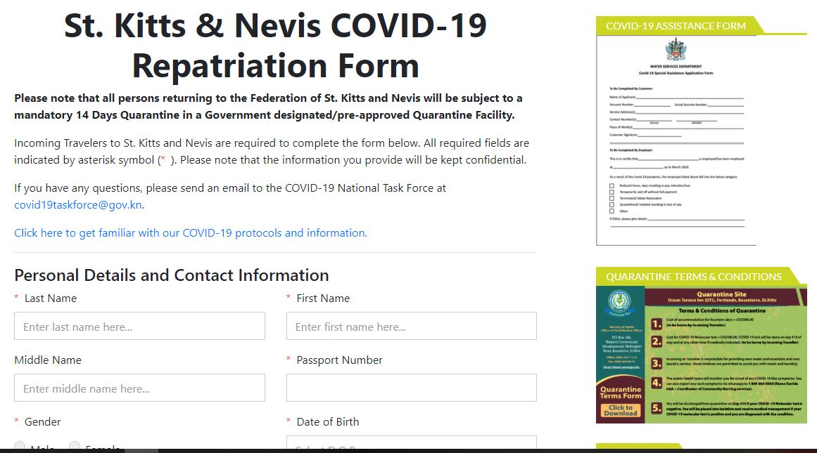 Request for Repatriation to St. Kitts-Nevis Must Be Done Online