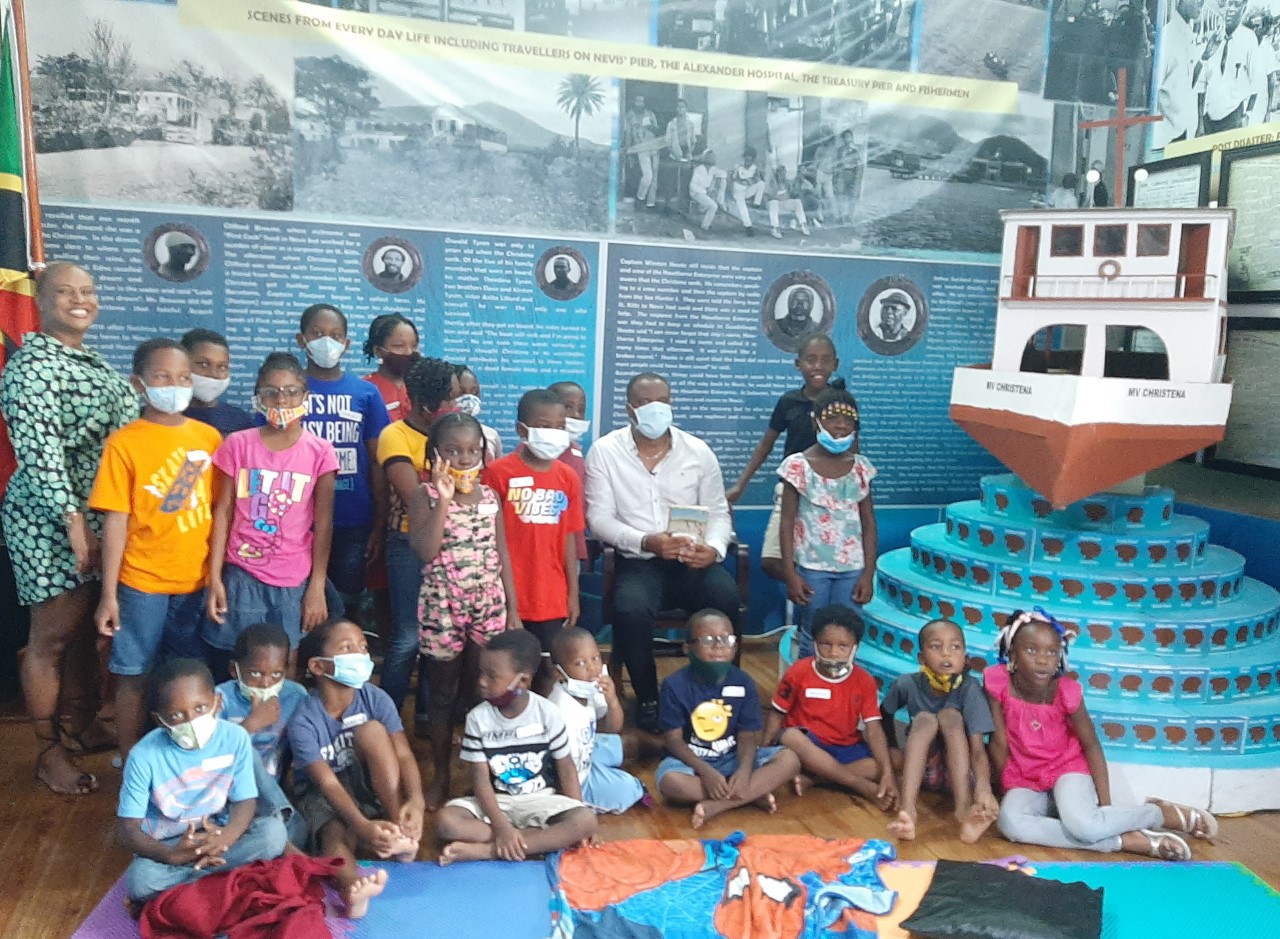Premier Brantley relates story of MV Christena Disaster to children at National Museum