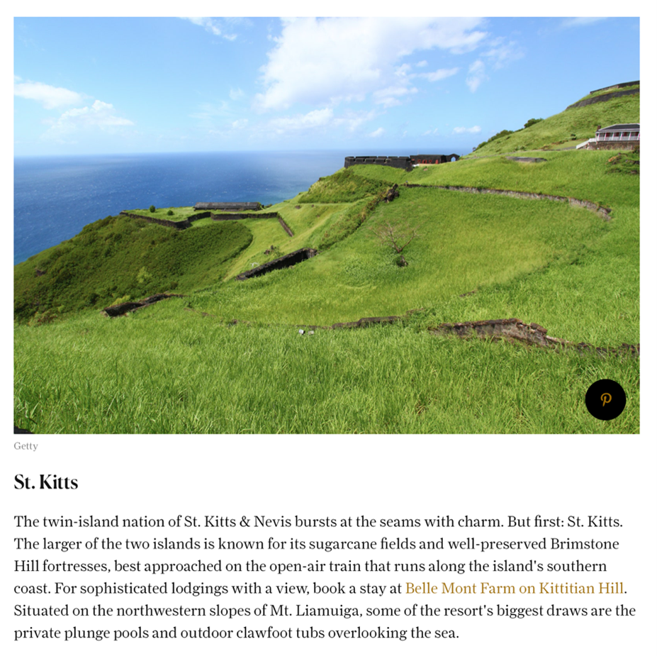 St. Kitts Recognized As One Of The Most Beautiful Caribbean Islands by Conde Nast Traveler